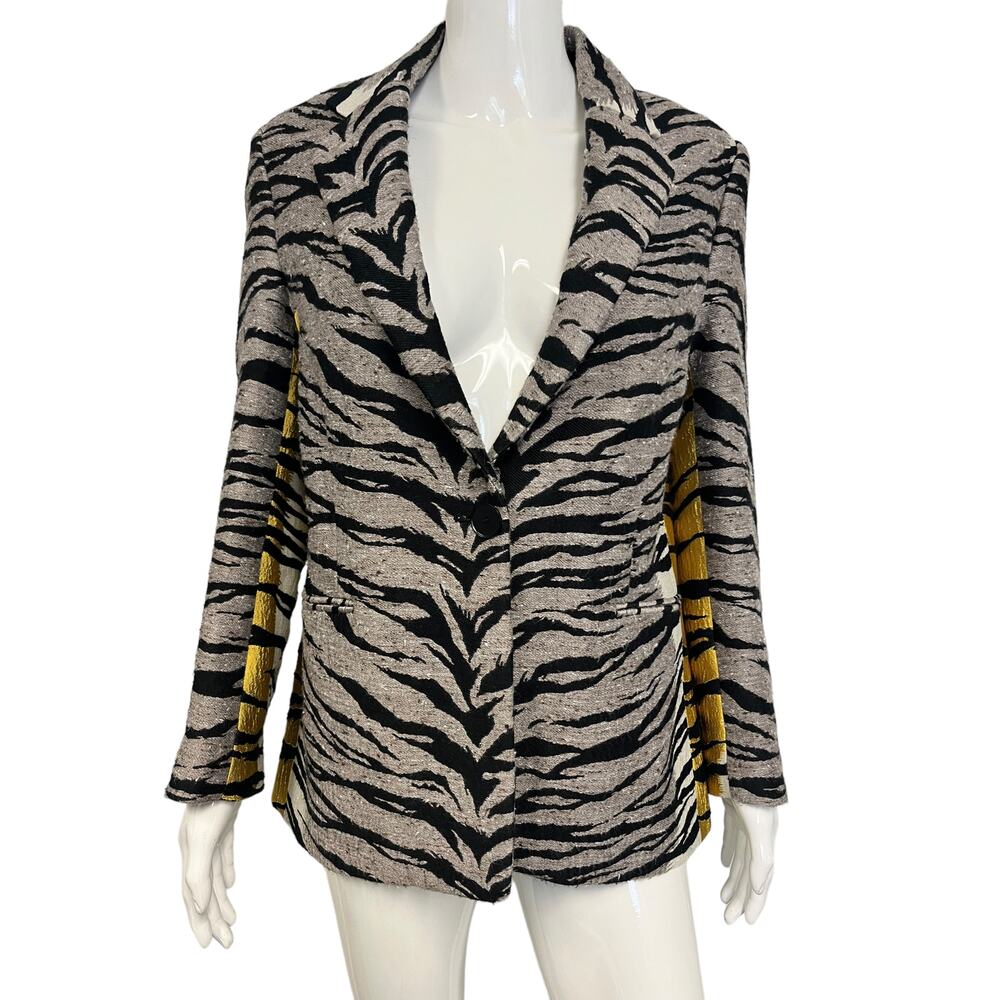 ROCHAS PARIS Gray Black Zebra Animal Print Blazer Jacket Size EU 40 US 4